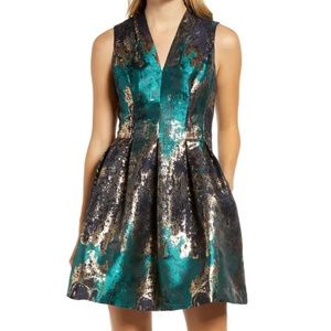 Vince Camuto Metallic Jacquard Fit & Flare Dress